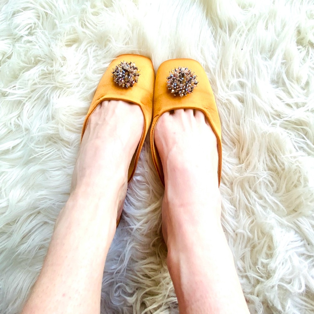 New! Satin beaded Square Toe Slippers 5.5